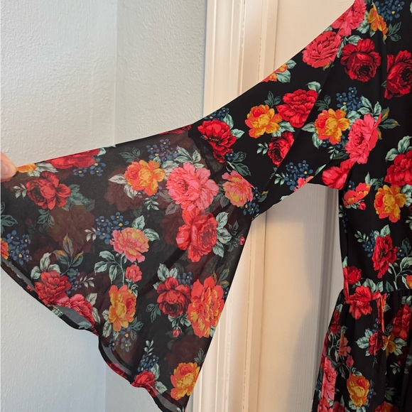 Torrid Floral Print Wrap Top Bell Sleeve Chiffon Dress - Picture 3 of 7